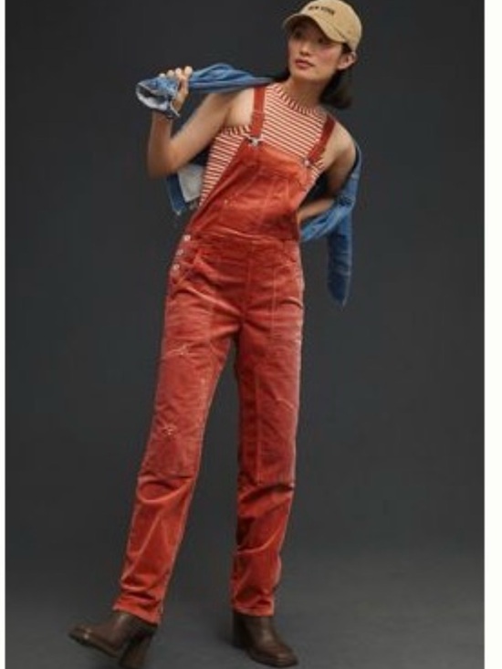 Pilcro Denim - Anthropology The Wanderer Corduroy Overalls by Pilcro Red Size 29